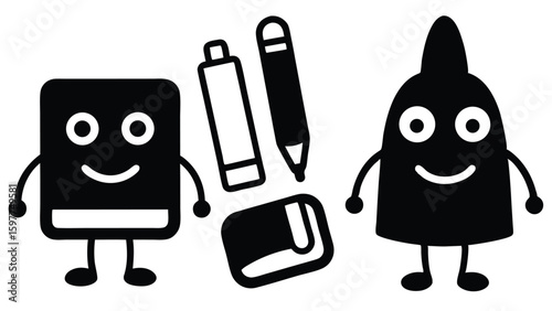 Fun Back to School Vector Doodles with Smiling School Supplies and Elements