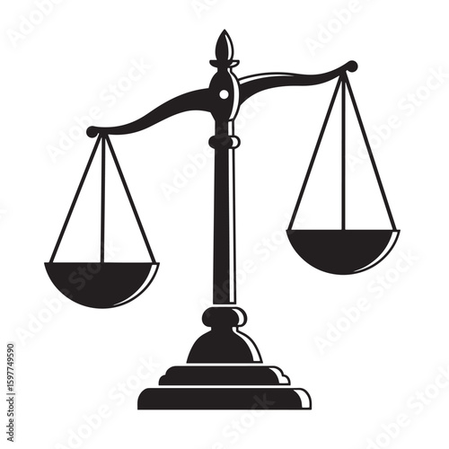 Simple black and white silhouette of a justice scale representing fairness law and legal matters