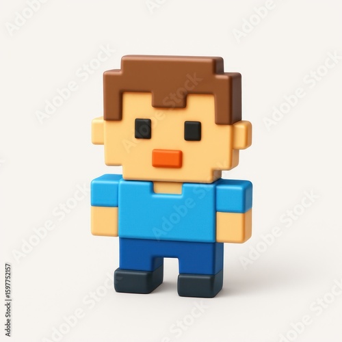 Colorful blocky character design.