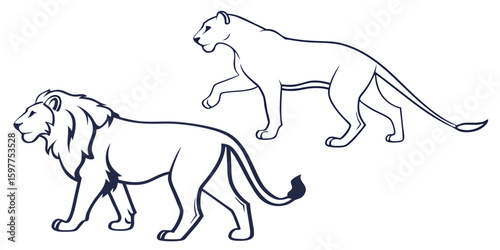 Black silhouette vector illustration of a Lion running