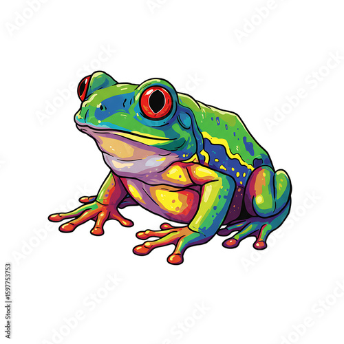 Vibrant Red Eyed Tree Frog Graphic Illustration on Black Background Amphibian Art Wildlife Concept Tropical Animal Theme