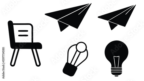 Simple Black Ink Doodles of School Related Objects and Elements