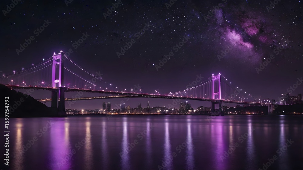 Fototapeta premium Illuminated Night Bridge — Urban Elegance and City Lights