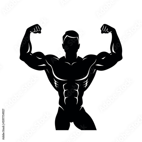 Bodybuilder showing intense muscle flexing pose silhouette Art Vector illustration