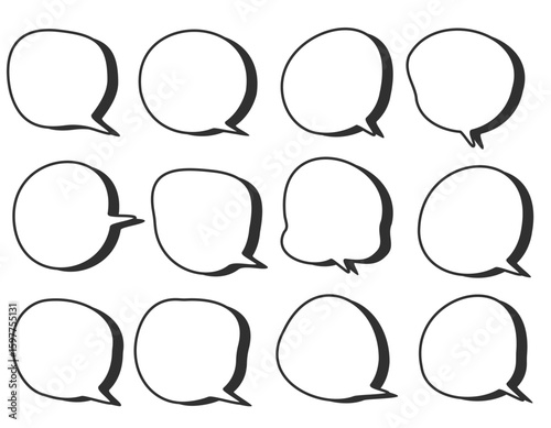 手書き風線の吹き出し　セット　影あり