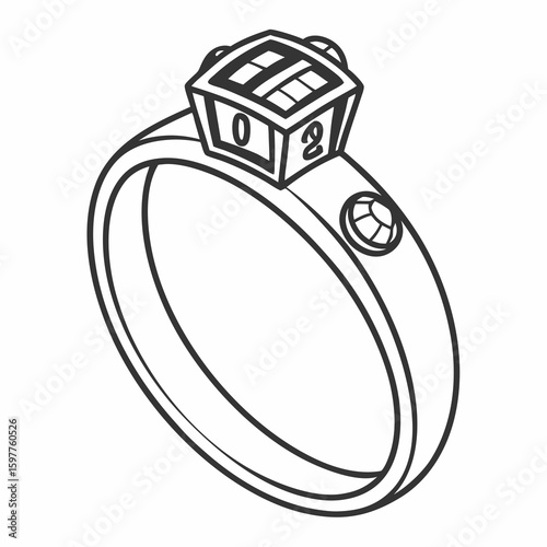 Black and white ring with digital counter numbers zero