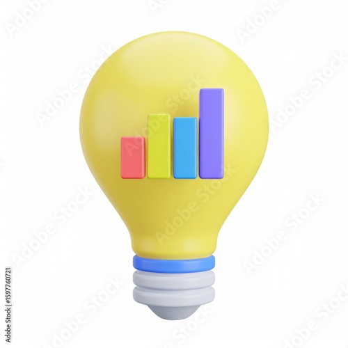 Yellow Lightbulb With Colorful Bar Graph Inside Clear Background Representing Business Concept