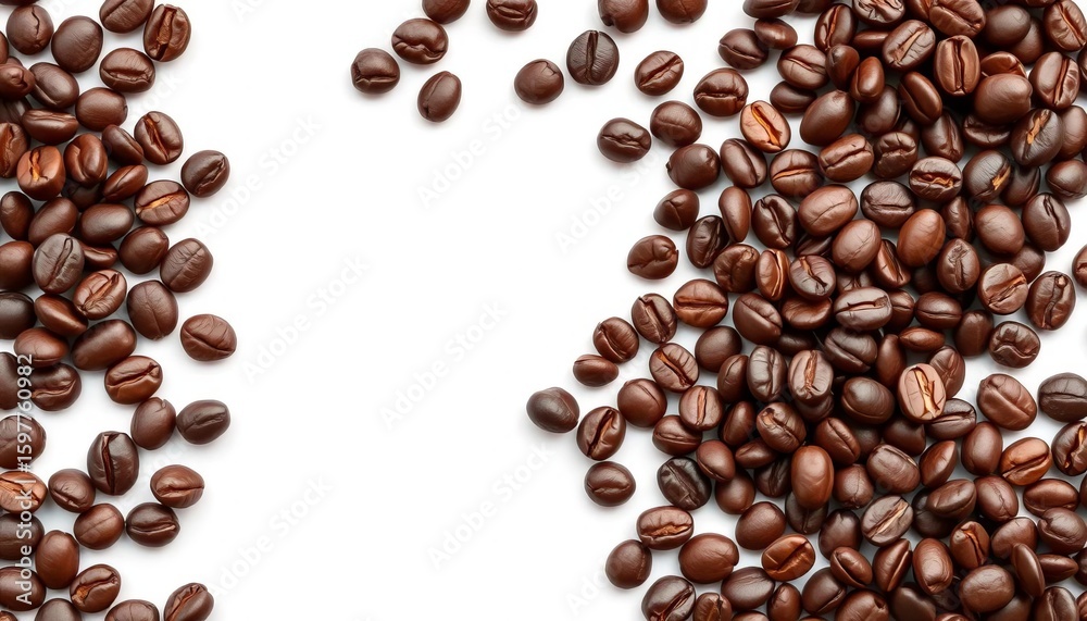 Obraz premium Seamless vector pattern of dark roasted coffee beans on white background, graphic, surface