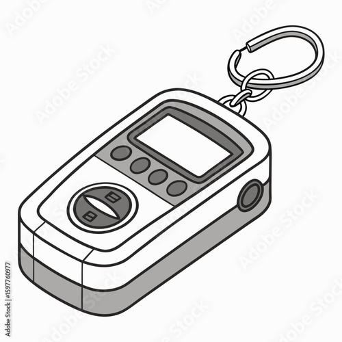 Digital counter device with buttons and display on a keyring vector