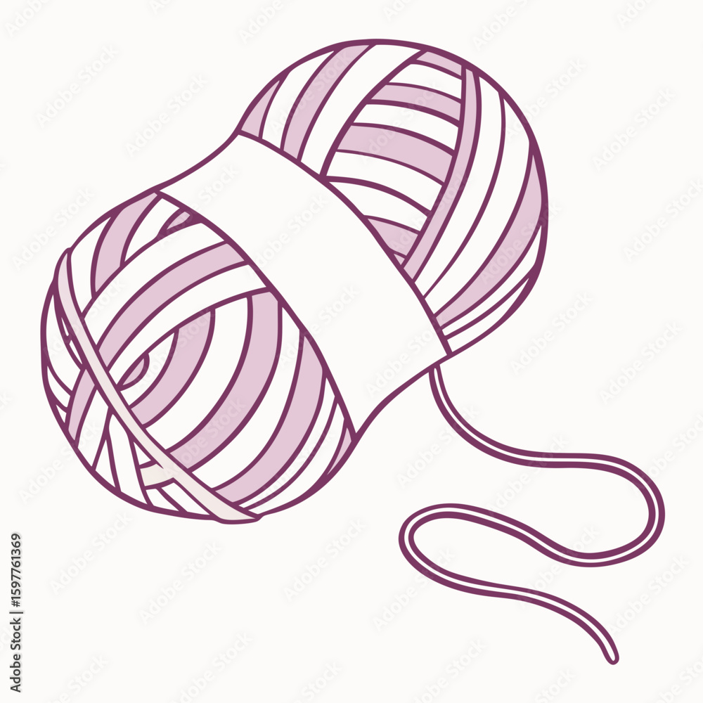 Fototapeta premium Purple and white striped yarn ball with trailing thread vector