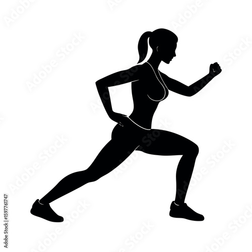 Female athlete doing lunges with strong posture silhouette Art Vector illustration