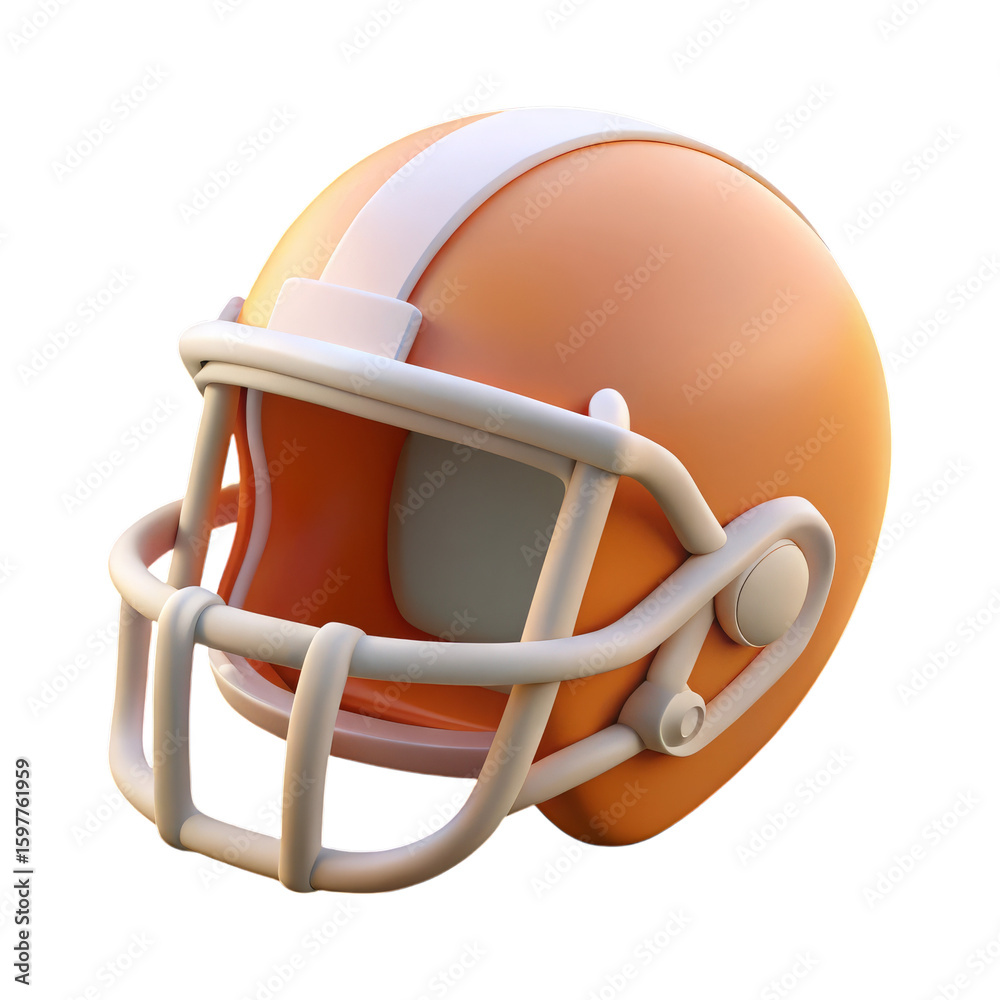 Fototapeta premium Orange american football helmet with white stripe isolated on transparent background