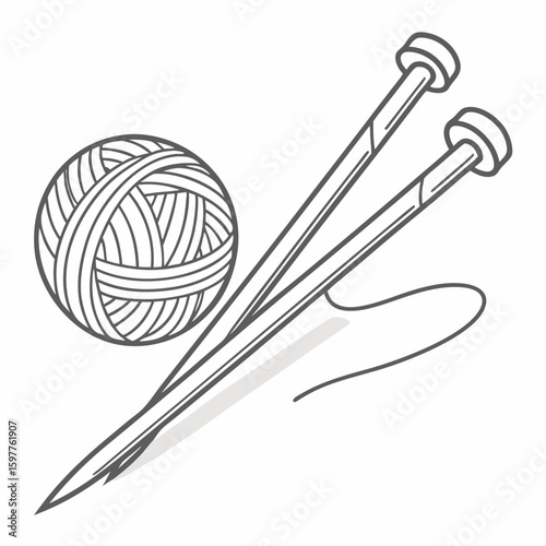Yarn ball and knitting needles craft