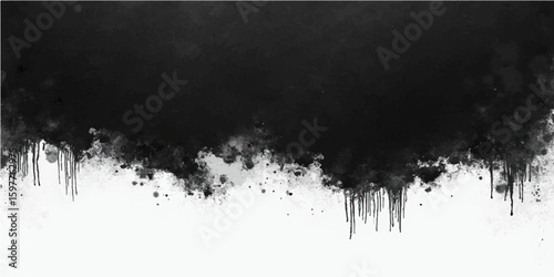 Abstract grunge background with black ink splat paint splash texture and dark artistic design pattern frame