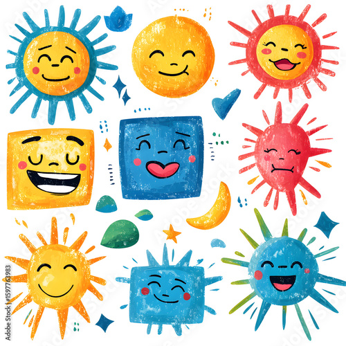 Retro collage vibrant emotions, element set isolated on white background