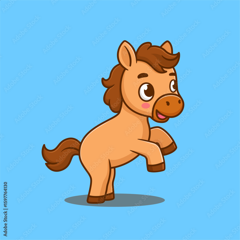 Fototapeta premium Cute horse standing cartoon vector icon illustration animal nature icon isolated flat vector