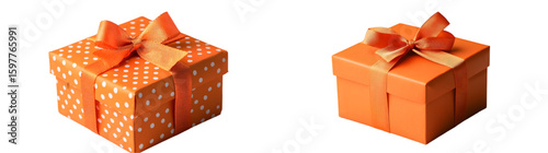 A bright orange gift box with a bow, symbolizing celebration and surprise. isolated on a transparent background