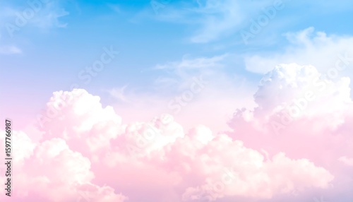 Pastel sky with fluffy clouds