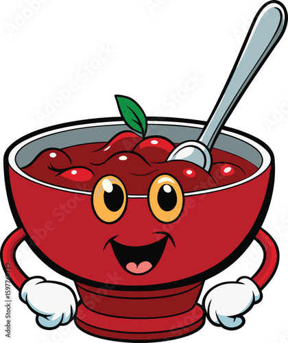Cartoon Character Bowl Of Cranberry Sauce With A Spoon And Happy Face new 2025 trendy