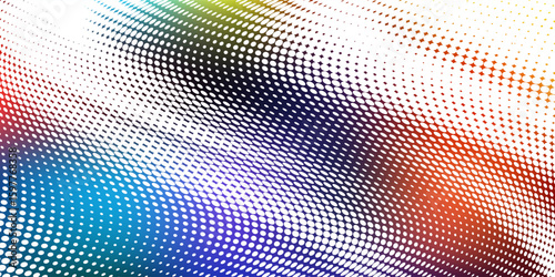 A vibrant abstract futuristic gradient wave with moving dots. Particle flow with glitch effect. Vector graphics ideal for brochures, flyers, magazines, business cards, and banners. Vector.
