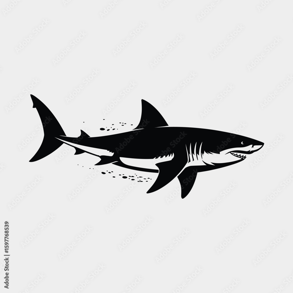 Obraz premium Beautiful black shark silhouette vector illustration white background.