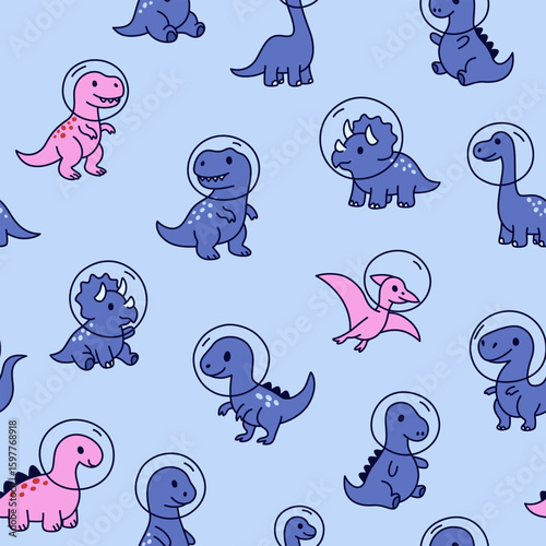 Dinozaury w kosmosie - bezszwowy wzór wektorowy.