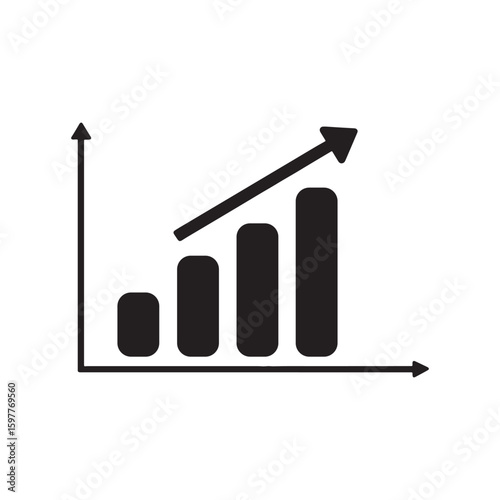 Business growth graph with upward arrow on white background.