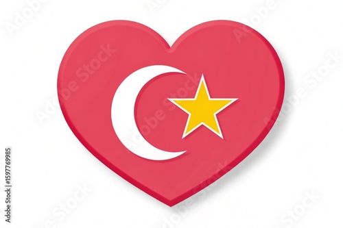 Heart Shaped Design with Star and Crescent Symbols over White