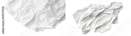 A piece of crumpled wrinkled white office paper isolated on a transparent background