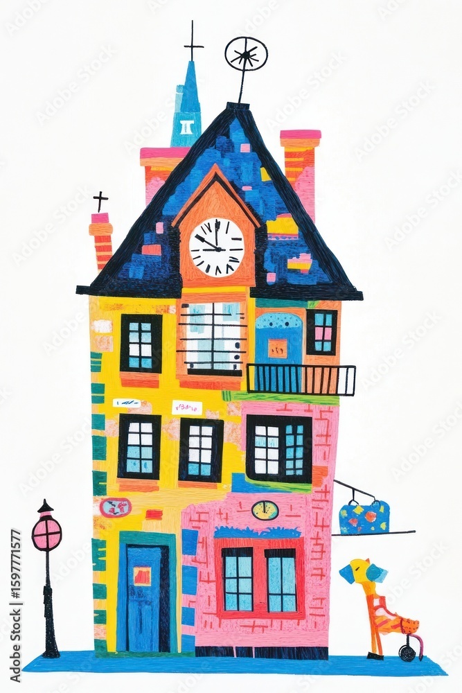 Naklejka premium Vintage building architecture tower illustration.