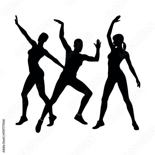 Fitness group doing synchronized aerobic exercises silhouette Art Vector illustration