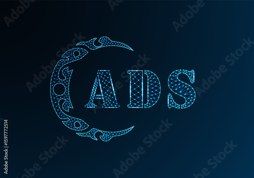 Low poly letter logo ADS design. ADS letter logo low poly vector design on blue color gradient background. ADS logo low poly design