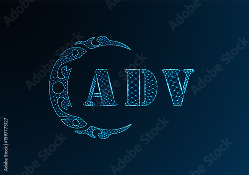 Low poly letter logo ADV design. ADV letter logo low poly vector design on blue color gradient background. ADV logo low poly design