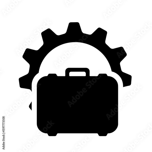 Suitcase silhouette with gear overlay – Work-in-Motion, gig economy concept