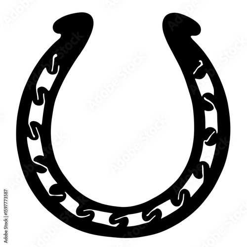 Black horseshoe silhouette on white background – Equine symbol, luck charm