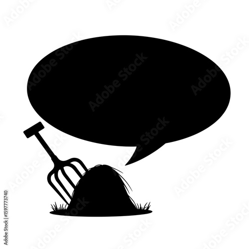Silhouette speech bubble with pitchfork and haystack – Thanksgiving harvest symbol