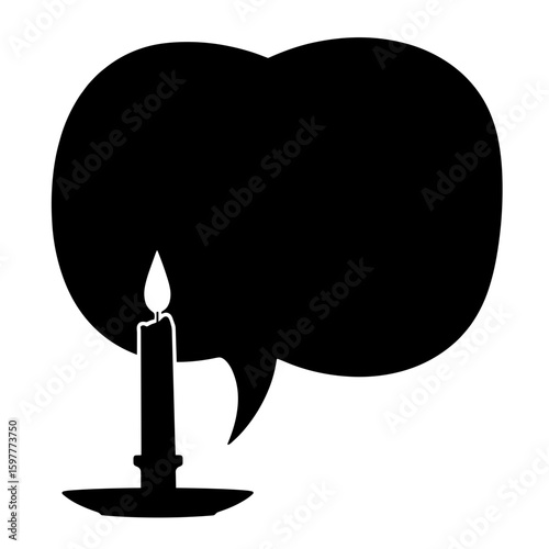 Silhouette of prayer candle in speech bubble – Thanksgiving spiritual message, sacred light