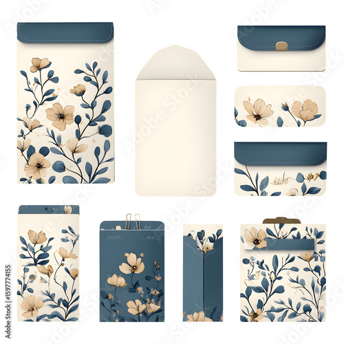 Professional love wedding business stationery items set flower color styles illustration isolated on a white background
