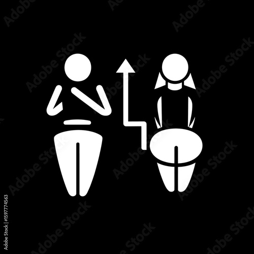 Funny restroom sign with man and woman pictogram figures, minimalistic black and white toilet indicator for men's and women's washrooms, vector illustration