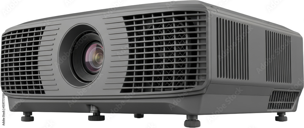 Fototapeta premium Gray digital projector with lens and ventilation grilles isolate electronic