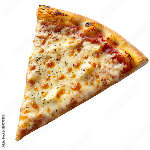 quattro formaggi cheese pizza slice isolated on a white background.