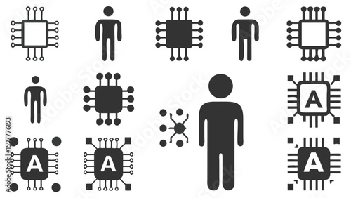 Artificial Intelligence and Human Figures Conceptual Representation Depicts Interconnection Innovation and Future Technology