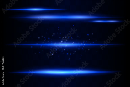 Shining set. Bright glowing beams combined with floating light particles. Central cluster highlights energy dispersion and soft motion on transparent background.