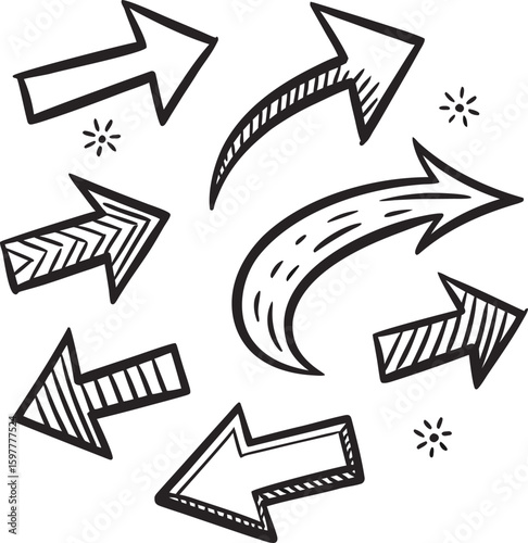 A vector set of diverse arrow icons for web design and business illustrations, pointing in various directions