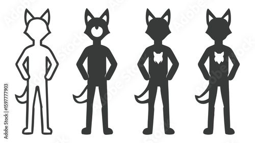 Evolution of a Fox Character Design Depicting Visual Simplification and Detail Through Different Iterations of the Same Shape