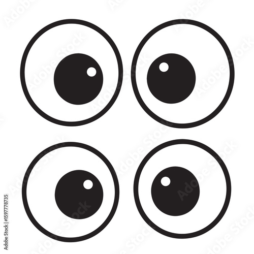 Simple cartoon eyes illustration of four circular pupils with eyelids set against a white background