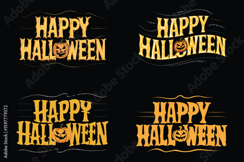 Happy Halloween pumpkin text jack o lantern orange