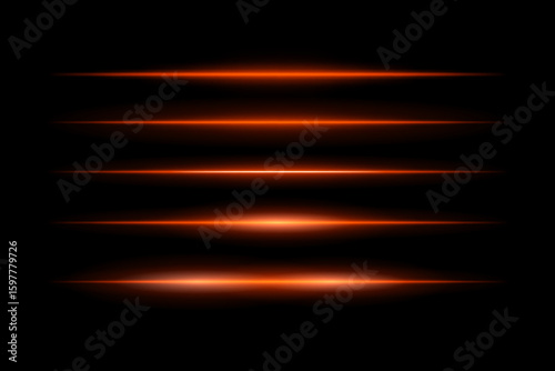 Glowing horizontal beams arranged in vertical stack with symmetrical light spread. Sharp edges fade smoothly into dark background, creating futuristic motion effect.