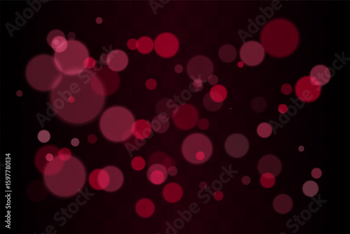 Bokeh set. Multiple blurred circles randomly distributed with soft focus. Depth created by overlapping transparent layers on dark background.