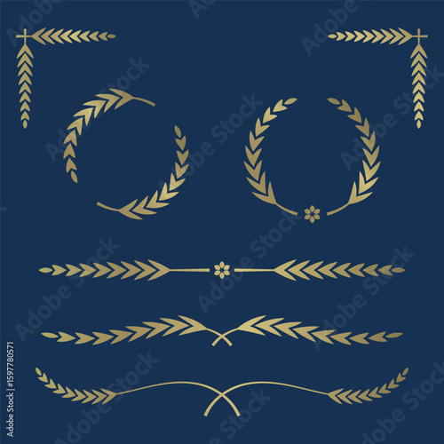 Laurel wreath vector pack, featuring full wreaths, half wreaths, horizontal dividers, and corner ornaments. Perfect for certificates, invitations, logos, borders, and classical design elements.